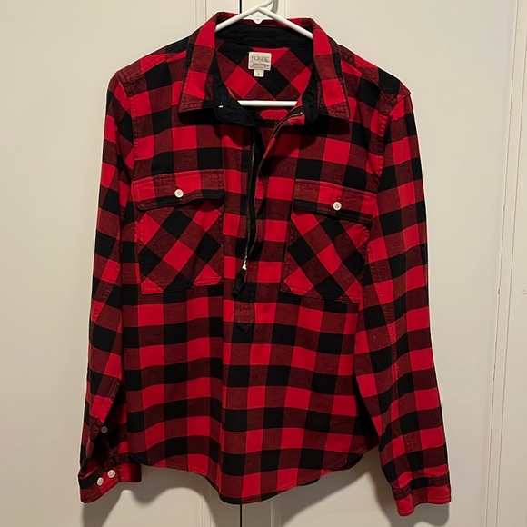 J. Crew women’s size Large buffalo plaid 1/2 Zip 100% cotton shirt - Picture 1 of 3